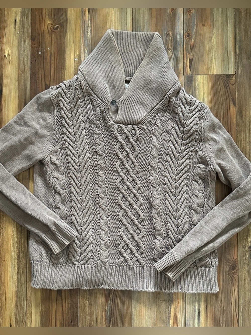 St. John's Bay Taupe Cable-Knit Shawl Collar Sweater small